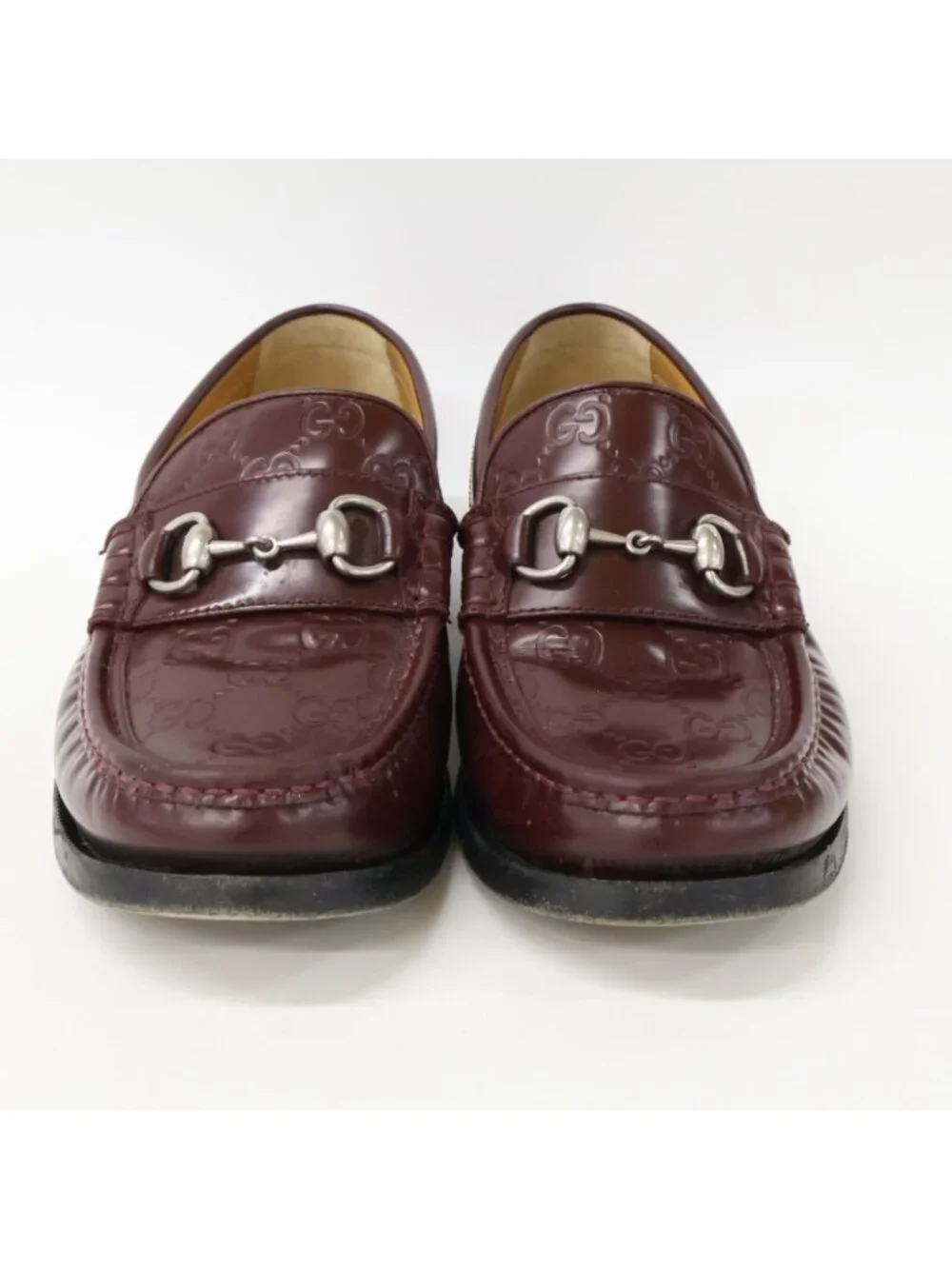 Gucci GG Pattern Leather Horsebit Loafers 7.5